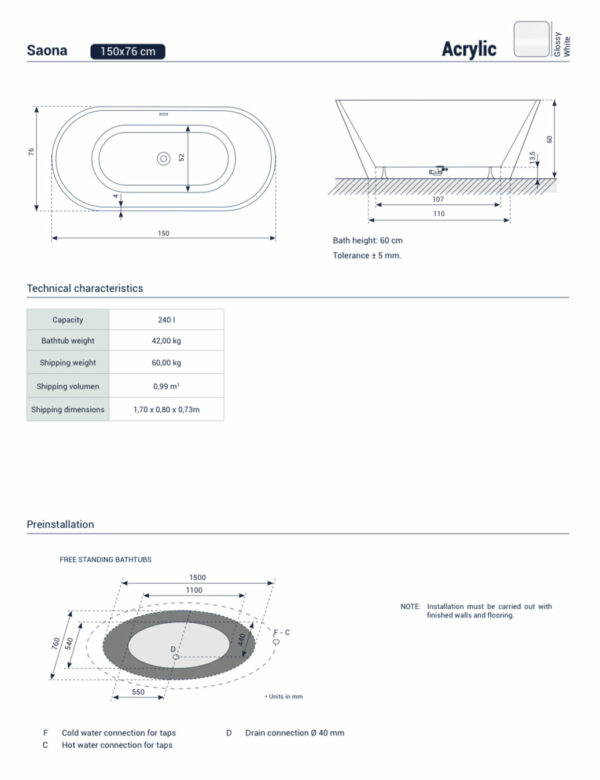 Saona Freestanding Bathtub - Image 2